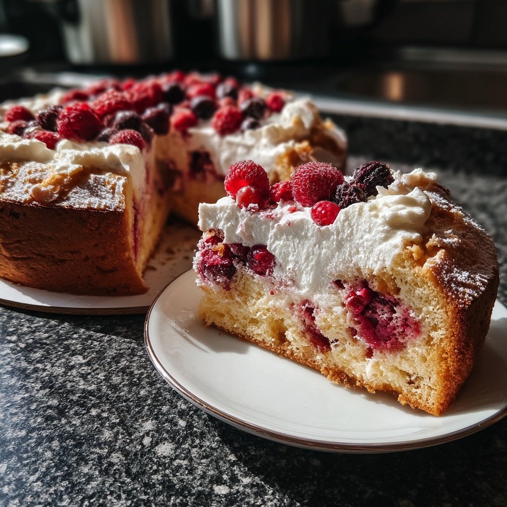 Blechkuchen mit Beeren und Sahne