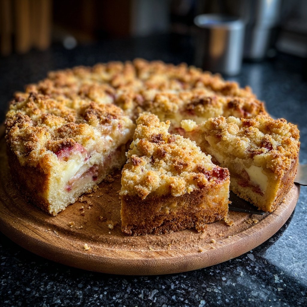 Streuselkuchen Mit Rhabarber Und Vanille