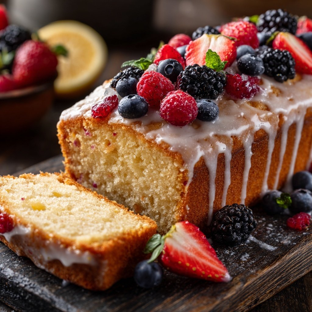 Blechkuchen mit Vanille und Beeren